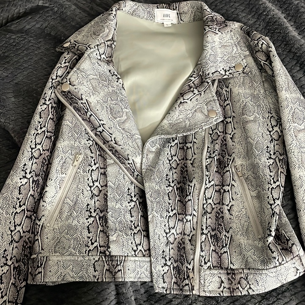 Faux snake skin cropped jacket